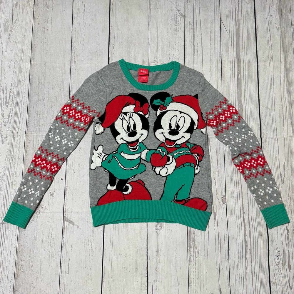 Disney girls M 7/8 long sleeve Mickey Mouse Minnie Mouse Christmas sweater